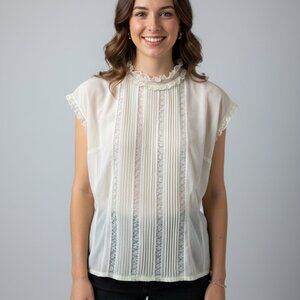 Vintage Erwin Sheer Lace Blouse Cream S/M Victorian Coquette Cottagecore Boho